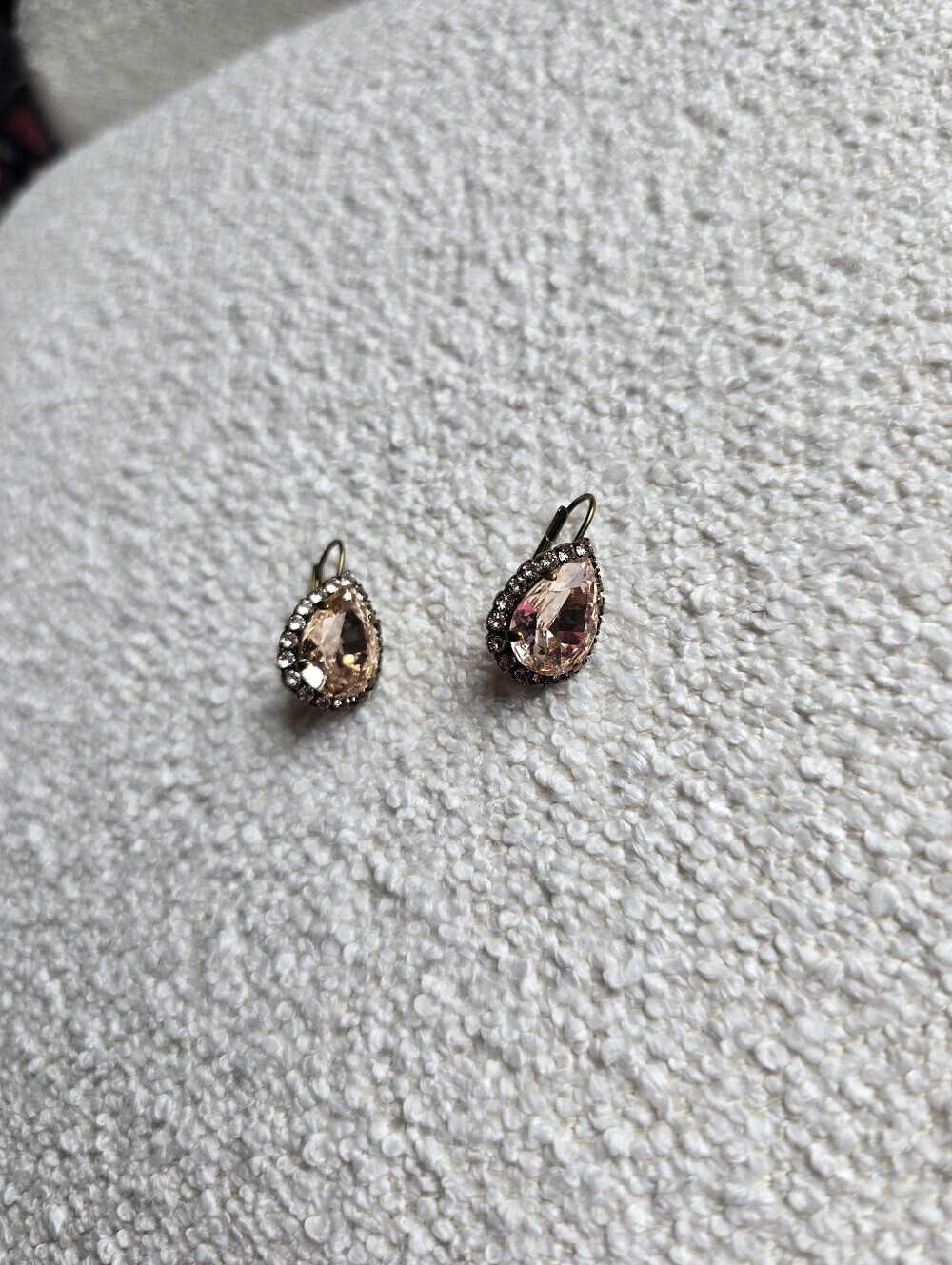 Sorelli, Crystal Teardrop Earrings, Antique Gold/Peach